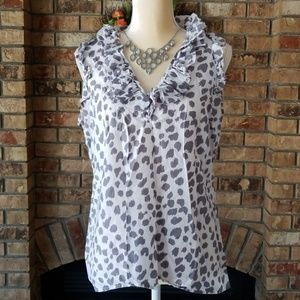 LOFT ruffled white grey print sleeveless top M